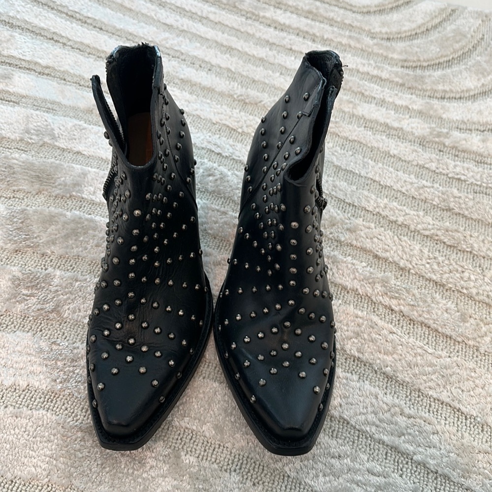 Studded Black Leather Ankle Boots